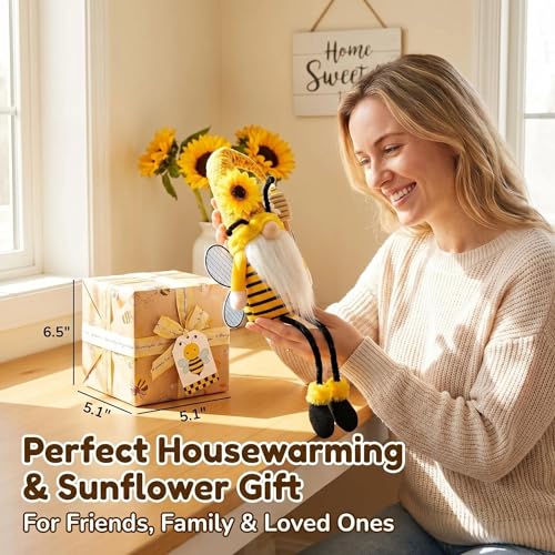 Spring Decorations for Home, Office, Indoor - Yellow Honey Bumble Bee Sunflower Plush Gnomes Doll - Summer Gnome Gifts Ideas for Women - Bee Stuffed Sitters - Unique Housewarming Gifts for New Home - color: Spring-bee