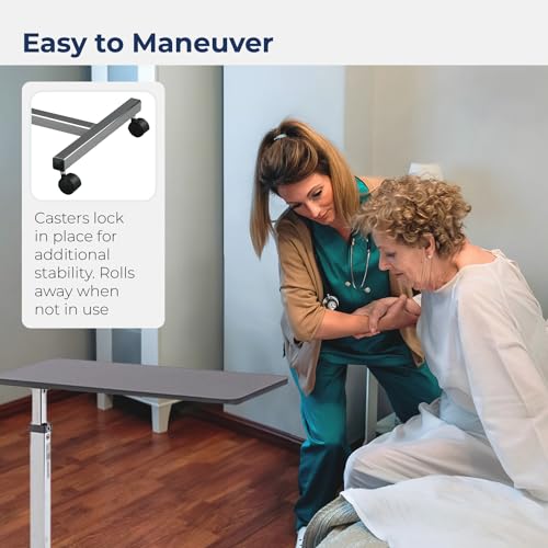 Drive Medical 13003 Non Tilt Top Overbed Table with Wheels, Chrome - color: Chrome