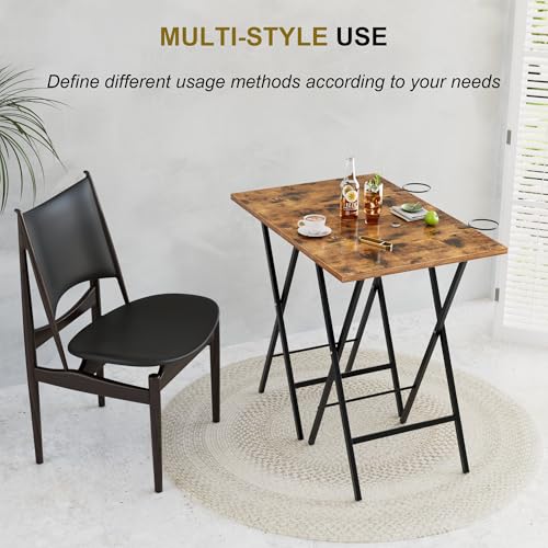 VECELO Folding TV Tray for Eating Set of 2, Portable Dinner/Snack Table with Cup Holder for Couch, Living Room and Small Space, Antique Brown - color: Antique Brown, size: 2 Pack
