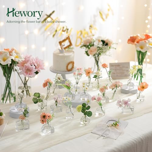 Hewory 2.3'' Mini Bud Vases: 28Pcs Small Clear Glass Vases Bulk for Wedding Party Table Accent - Tiny Decoration for Babies Breath Wildflowers