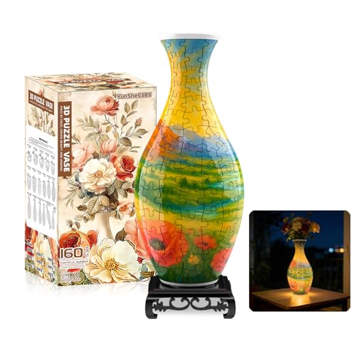3D Puzzles Vase for Adults, Crafts for Adults, 160 Pieces Plastic DIY Unique Flower Vase with LED Light House Warming Gift Birthday Gifts for Flower Arrangements and Home Decor (Mountains) - color: Mountain and Flower