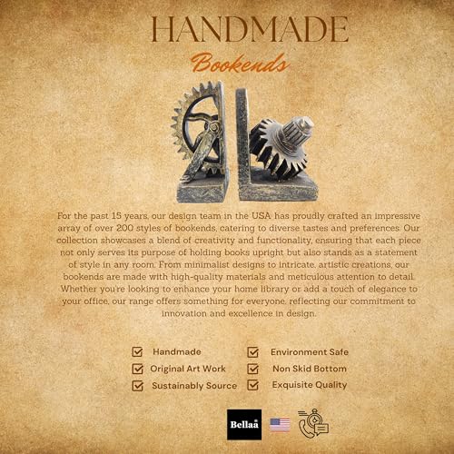Decorative Bookend Gear Book Ends Industrial Rustic Vintage Unique Heavy Statues Bookshelves Support Home Decor Accents (Large) - size: Large