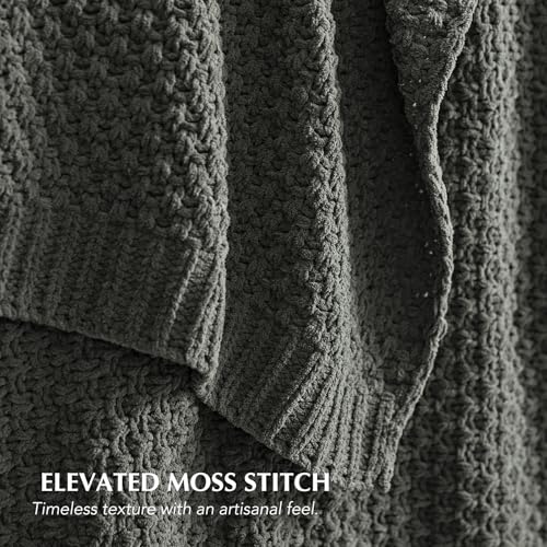 EVERGRACEHOME Chunky Chenille Knit Throw Blanket for Couch, Soft Luxurious Moss Stitch Blankets for Bed, Cozy Decorative Farmhouse Knitted Throws for Sofa, Charcoal Gray, 60" x 80" - color: Charcoal Gray, size: 60" x 80"