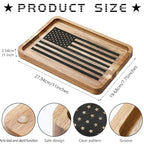 Newtay American Flag Valet Tray for Men Wood Catch All Dump Tray EDC Organizer Every Day Carry Bedside Nightstand Table Entryway Holder for Keys Wallet Watches Phones Jewelry 11 x 7.75 x 1 Inch
