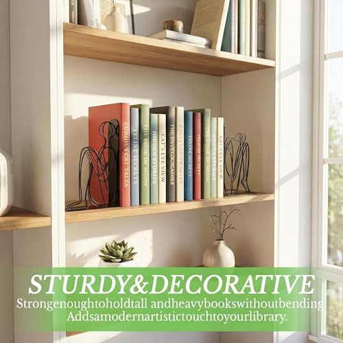 Sanwarm Metal Bookends Abstract Modern Book Ends Decorative Bookend for Home Office Library Desk Book Shelves Decor, Gift for Reading Enthusiasts Non-Skid Book Stoppers Holder (Black 1 Pair) - color: Minimalist