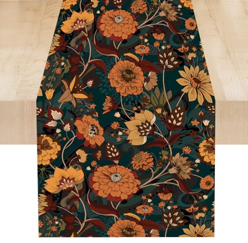 Orange Boho Floral Table Runner, Vintage Bohemian Home Kitchen Table Decoration for Birthday Party Picnic Decoration 13x36 Inch 1PCS - color: Flower-10, size: W13x36L