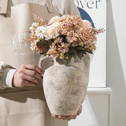 Ceramic Decorative Flower Vase with Handle,8.85 Inch Terracotta Rustic Farmhouse Vase for Home Decor,Living Room, Shelf Decor,Wedding,Housewarming Gift - color: Farmhouse-8.85in-3