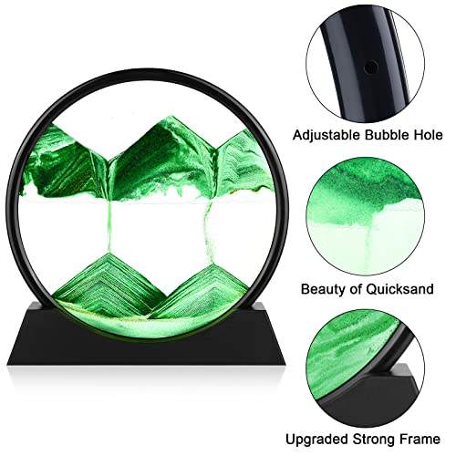 Herecanli Moving Sand Art Picture - 3D Quicksand Painting Decor - Round Glass 3D Deep Sea Sandscape - Relaxing Decoration for Home,Office,Desk,Mantle,Bookshelf,Room- (Green, 7 in) - color: Green, size: 7"
