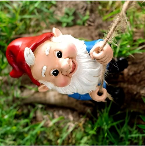 Teaeeno Gnome Garden Decoration Climbing Tree Decor Outdoor, Fairy Door Tree Face Figurine Lawn Patio Decor, Funny Climbing Elves Tree Peeker Sculpture Yard Art - color: Blue