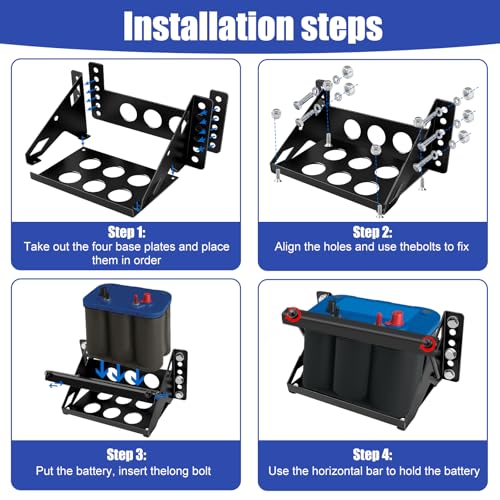 Metal Steel Battery Mounting Trays - Fits up to 10.63"×7.06"×7.5", Anti-Rust Corrosion for Cars, Trucks, Boats, RVs, Pickup,and Trailersr,Easy Bolt-In Battery Tray