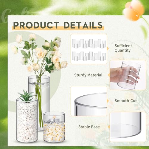 Nuogo 36 Pcs Plastic Cylinder Vases Tall Plastic Flower Vases for Centerpieces Hurricane Candle Holder for Home Wedding Office Party Formal Dinners Decorations (4''/6''/8'')