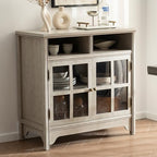 Buffet Cabinet with Storage, Solid Wood Sideboard Cabinet, TV Stands, Coffee Bar Station, Modern Farmhouse Console Table for Dining Room, Kitchen, Living Room, Entryway, Gray - color: Grey
