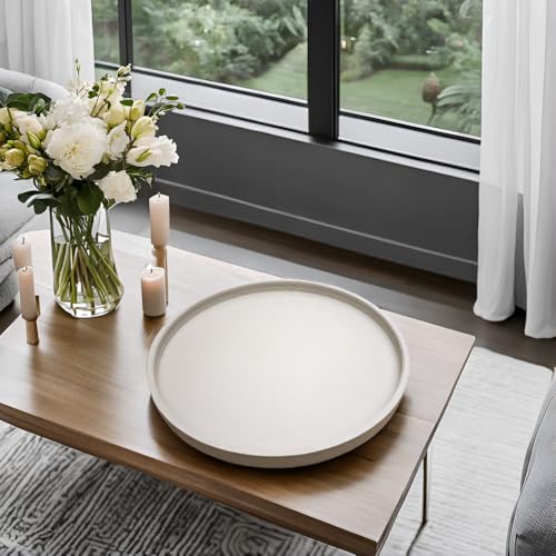 20 x 20 inches High-end Luxury Leather Round Oversized Service Tray, Ottoman & Coffee Tray for Family Dinner, Out-of-House Picnic, Party Essential (20 inch Beige) - color: 20 Inch Beige
