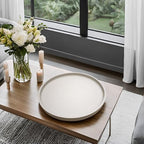 20 x 20 inches High-end Luxury Leather Round Oversized Service Tray, Ottoman & Coffee Tray for Family Dinner, Out-of-House Picnic, Party Essential (20 inch Beige) - color: 20 Inch Beige