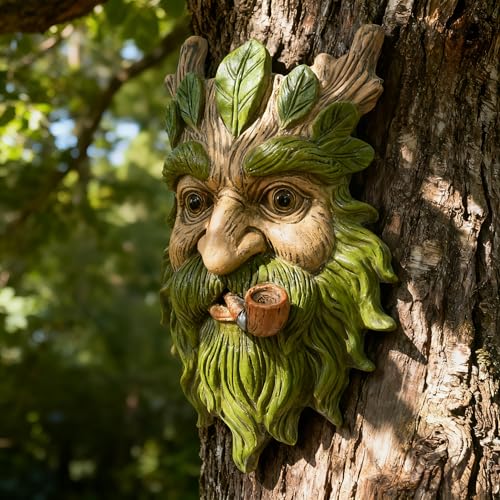 Teaeeno Whimsical Tree Face Garden Decoration, 11.8 in Tree Faces Decor Outdoor Wallmounted Statue Art with Leaf Features, Outdoor Decor Garden Accessory (Nature and Outdoors) - color: Clear