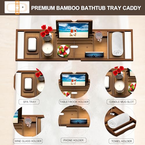 Premium Bathtub Tray Caddy - Bath Table Tray for Bathtub - Bath Tub Tray Table for Bathtub, Expandable Size, Fits Most Bath Tubs - color: Vintage Brown