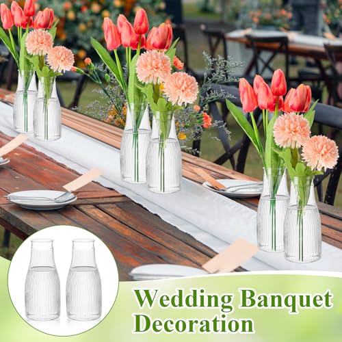 Mumufy 24 Pcs Plastic Bud Vases in Bulk Small Clear Flowers Vases for Centerpieces Wedding Decorations Home Banquet Formal Dinners Party Table Decor (3.54 x 7.87 Inch) - size: 3.54 x 7.87 Inch