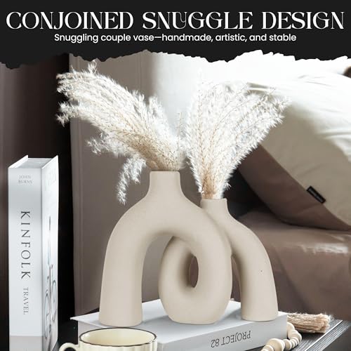 Ceramic Hug Vase (Creamy White) Modern Donut Style Hugging Vases for Flowers Minimalist Decor – Hollow Ceramic Waterproof Home Decor Vases for Living Room, Bed Room, Book Shelf, Entryway, Table - color: Creamy White