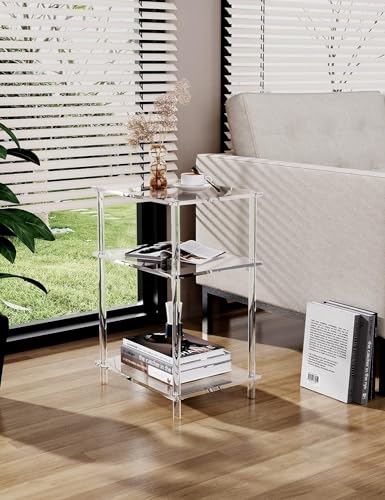 Acrylic Side Table Clear 3-Tier End Table for Living Room, Office, Hallway, Bedroom Small Bedside Table - size: Small