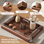17 Inch Acacia Wood Ottoman Tray for Living Room, Wooden Serving Tray with Metal Handles, Large Serving Trays for Ottoman, Eating Food on Couch, Decorative Trays for Coffee Table, Bathroom, Home Decor