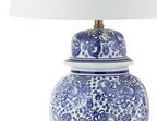 JONATHAN Y 29.5" Blue/White Ceramic Table Lamp for Living Room and Office, White Linen Drum Shade, Traditional Chinoiserie Ginger Jar Lamp, LED Bulb Included JYL3008A - color: Blue/White