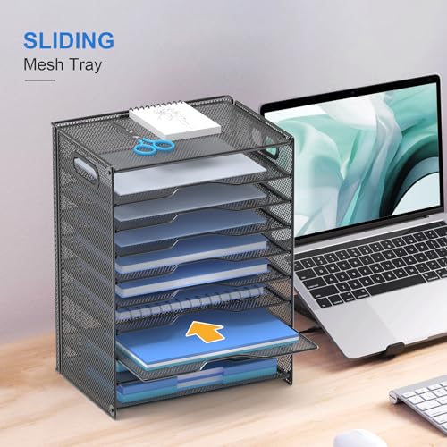 OUTWOLF 10 Tier Paper Organizer - Letter Tray Mesh Desk File Organizer with Handles for Office School Desktop, Black 2 Pack - color: Black 2 Pack