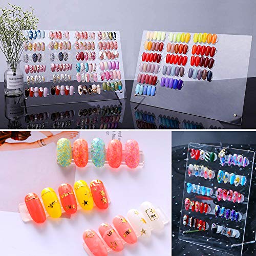 BetterJonny 1PCS Transparent Acrylic Nail Art Display Holder, 50PCS Stand With 3M Double Sided Tape for Professional Salon False Sample Display - color: transparent