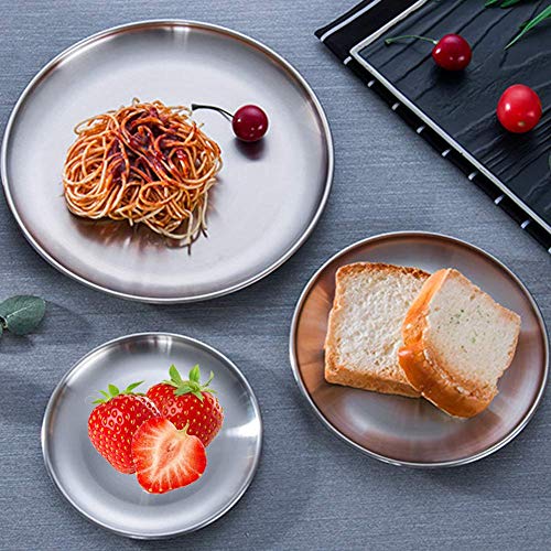 Steel Plates 2 Set 8 Inch Metal Round Dinner Plate Dishes for Serving/Snack/Camping, Dishwasher Safe Metal Dinner Plate - size: Silver 8 Inch