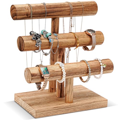ProCase Bracelet Holder Display Bracelet Organizer, Wooden Bracelet Stand for Selling, T-bar Bangle Storage Rack Wood Watch Display Tower for Business - 3 Tier, Nature - color: Nature, size: 3 Tier