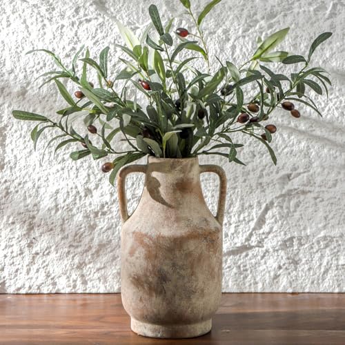 Mitt&Ditt Ceramic Flower Vase with Handles, 11 inch Tall Vase for Centerpieces, Large Decorative Terracotta Vases, Farmhouse Rustic Vases for Home Decor, Living Room, Table, Neutral - color: A-11"h-terracotta