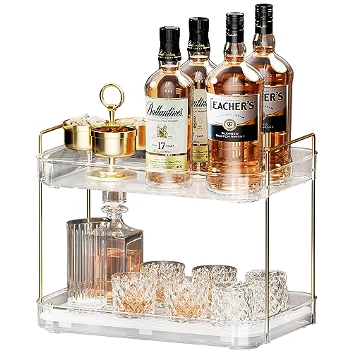 Seoneiro Whiskey Tray, Glass Cup Rack, Mug Holder, Coffee Cup Organizer, Bathroom Countertop Organizer with Drain Board Wine Glass Decorative, Food Tray, Kitchen Spice Rack - color: Transparent Color-2