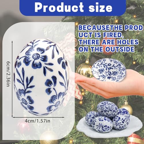 6pcs Ceramic Easter Eggs - Chinoiserie Blue and White Easter Egg Decor for Home, Living Room & Office for Christmas, Halloween, Mother's Day, Easter and Housewarming(C) - size: C