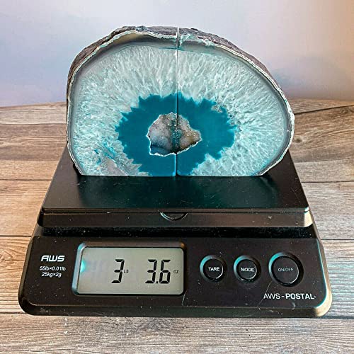 AMOYSTONE Teal Agate Bookends, Decorative Brazilian Crystal Quartz Book Stopper, 3-4 LBS with Non-Slip Mat, Perfect for Kitchen Cookbooks and Bookshelf Ends - color: Teal, size: 3-4 Pounds
