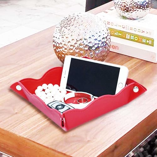 Valet Tray for Men Women 2 Pack - PU Leather Travel Catchall Tray Organizer - Desk Bedside Nightstand Storage Box for Jewelry Key Phone Remote Controller Wallet Readerss -Red and Black - color: Red and Black