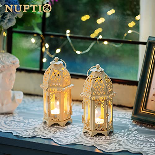 NUPTIO 6 Pcs Moroccan Style Candle Lantern - Small Sized Tealight Candle Holder with Transparent Glass Panels Great for Patio Indoors/Outdoors Events, Party and Wedding, Whit - color: White, size: 6 Pcs Small Size