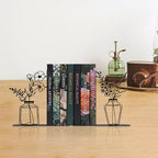 Cute Book Ends for Shelves - Decorative Flower & Vase Design, Heavy Duty Metal Bookends with Non-Slip Base - Novelty Gift for Book Lovers