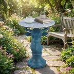 Deer Side Table for Living Room - 20" Faux Marble Top Accent End Table with Hand-Carved Resin Deer Statue Base - Modern Round Bedside Table for Bedroom, Patio, Entryway, Gift - Tool-Free Setup - color: Blue Deer