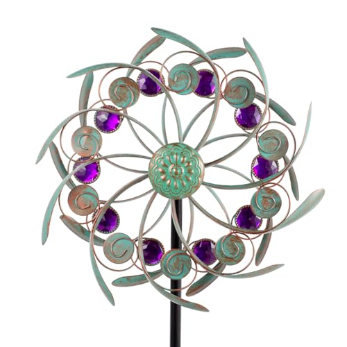 Viveta Outdoor Wind Spinners, 13" Metal Wind Sculpture with Stable Stake, Double-Sided Windmill,Wind Spinner for Yard and Garden - color: 2-green Purple