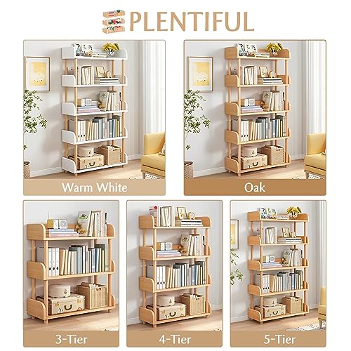 OSCHF 5-Tier Wooden Open Bookcase - Modern Display Bookshelf with Top Edge and Solid Wood Frame for Home and Office, Storage Cabinet, Oak - color: Oak, size: 5-Tier