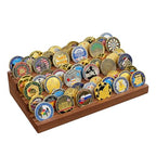Challenge Coin Holder, 9 Rows Solid Wood Military Coin Display Stand Holds 60 Coins, Army Coin Rack Display Case for Desk Display
