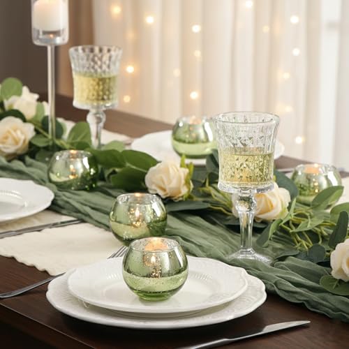 LAMORGIFT 24 Pcs Green Candle Holder for Wedding Decor- Sage Green Mercury Glass Votives for Bridal Shower, Tea Party Table Centerpieces, Vintage Rustic Wedding - color: Green