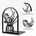 3 Pairs Metal Book Ends, Flower Bookends for Shelves Decorative, Book Stopper for Heavy Books, Ends to Hold Books for Home Office