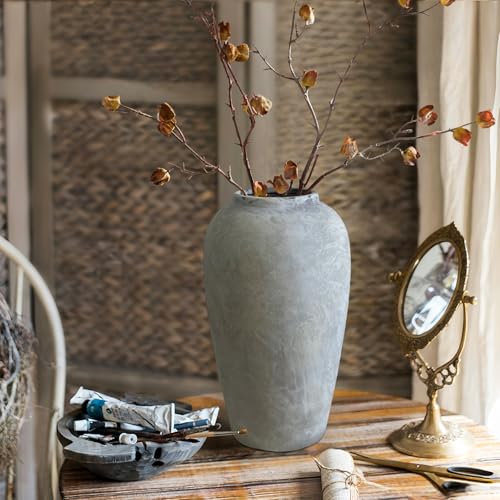 12 Inch Ceramic Rustic Farmhouse Vase, White Grey Handmade Pottery Vase for Living Room & Home Decor, Rustic Flower Vases for Table Centerpieces & Shelf Decoration, Wedding Gifts - color: White Gray, size: Small