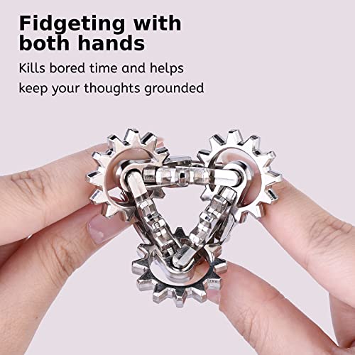 Infinity Gear Fidget Toy, Quiet Solid Metal Never Ending Fidget Toys, Keep Fingers/Hands Busy, Relieve Stress Anxiety, Unique Adults Fidget Toys for Office Home Gifts, Promotes Focus Avoid Bad Habits - color: Silver