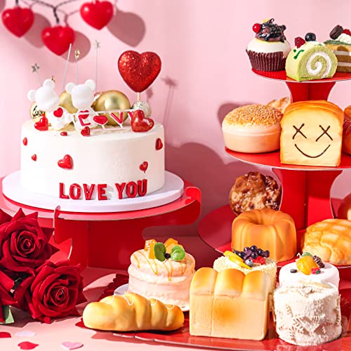 Zopeal 7 Pcs Dessert Table Display Set 3-Tier Cupcake Stand 1-Tier Cup Cake Display Tower Platters and Serving Trays Cardboard Cake Cookie Holders for Wedding Birthday Party Baby Shower(Red) - color: Red