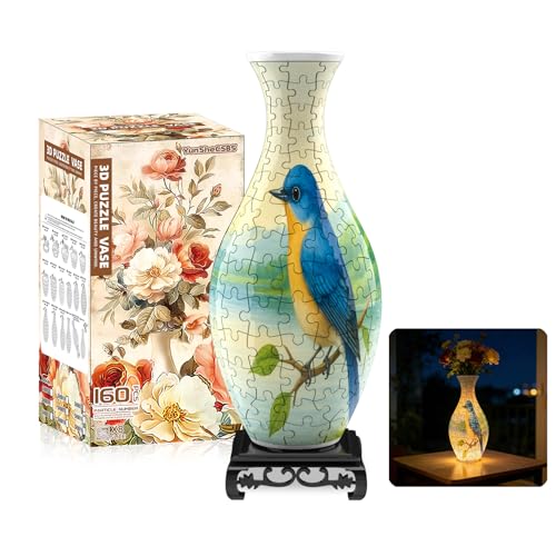 3D Puzzles Vase for Adults, Crafts for Adults, 160 Pieces Plastic DIY Unique Flower Vase with LED Light House Warming Gift Birthday Gifts for Flower Arrangements and Home Decor (Bird) - color: Birds