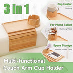 SINWANT Couch Cup Holder Tray,Large Bamboo Couch Armrest Table with Cup Holder,Foldable Anti-Slip Sofa Arm Tray for Coffee Cup,Water Bottles,Mug,Snacks,Remote - color: Bamboo
