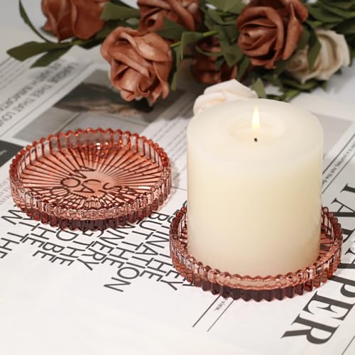 Glass Pillar Candle Holder, 4" Candle Plates Set of 6, Glass Candle Holders for Wedding, Party, Holiday, Home Decor, Table Centerpiece - color: Reddishbrown, size: 6 pcs