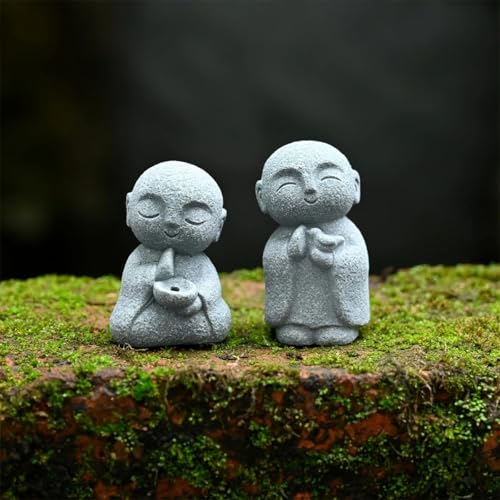 livelyfish Japanese Monk Statue Praying Zen Sandstone Mini Buddha Statues Asian Garden Sculptures for Wealth Good Luck Feng Shui Home Decor, C - color: C