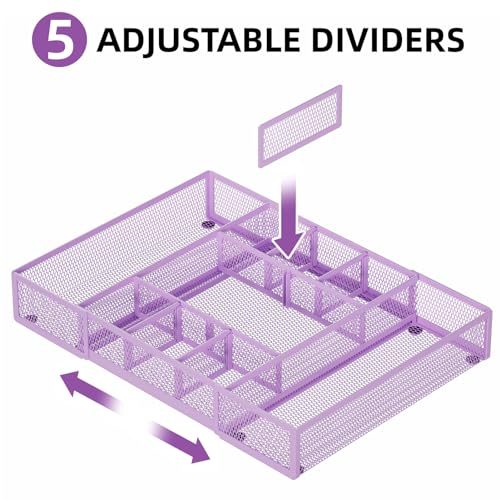 Marbrasse Expandable Desk Drawer Organizer, Mesh Drawer Organizer Tray with 10 Adjustable Compartments, Desk Organizers and Accessories for Office Supplies, Makeup & Vanity (Expandable-Purple) - color: Expandable-Purple